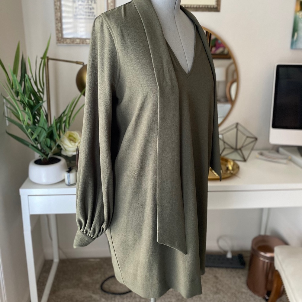 Ganni tie neck crepe shift dress - Picture 7 of 13